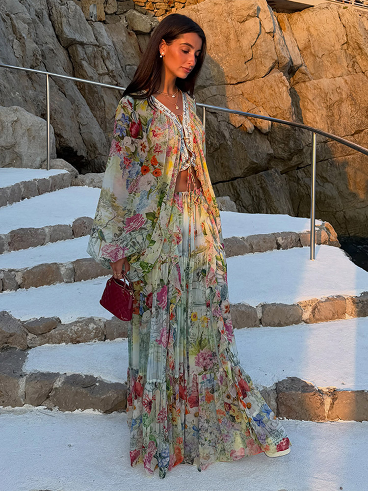 Summer Clothing Accessories - Completo coordinato floreale bohémien da spiaggia:
