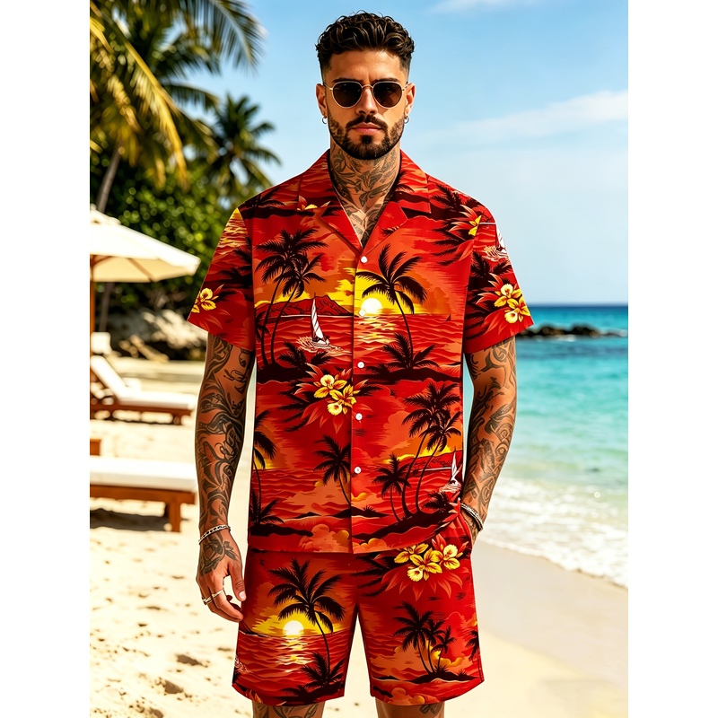 Beach Shirt Hawaiian - Completo da uomo due pezzi con