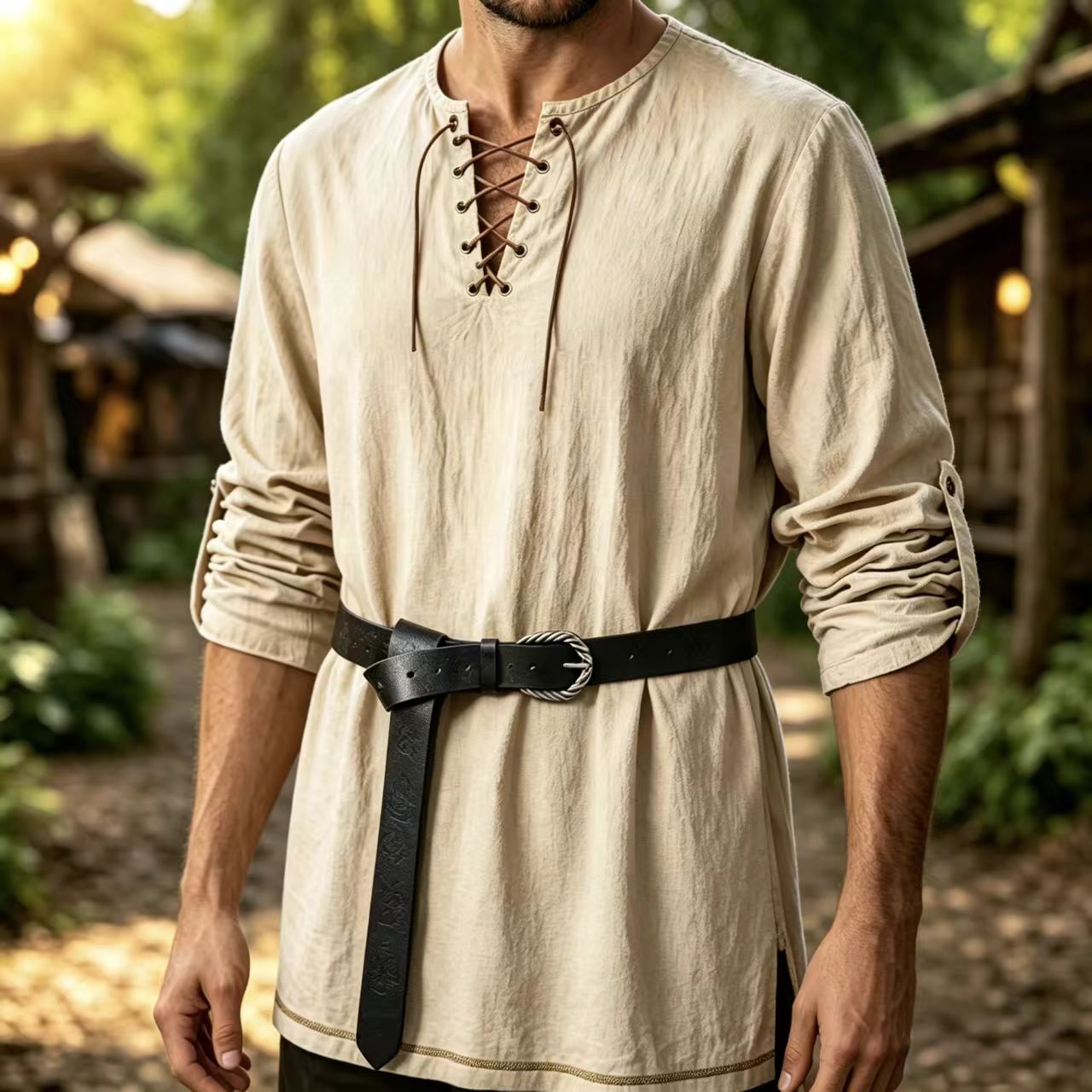 Summer Viking Clothing - Tunica Medievale da Uomo in Lino