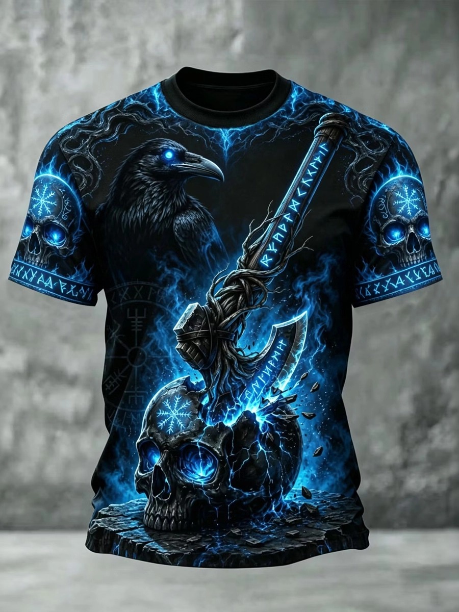 Summer Viking Clothing - T-shirt con motivo teschio di corvo